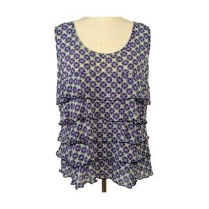 Sunset Rd Womens Size 12 Chiffon Tiered Ruffled Pullover Sleeveless Top Blouse